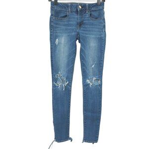 American Eagle Jegging Jeans READ Distressed Ripped Women Sz 2 Stretchy Low Rise